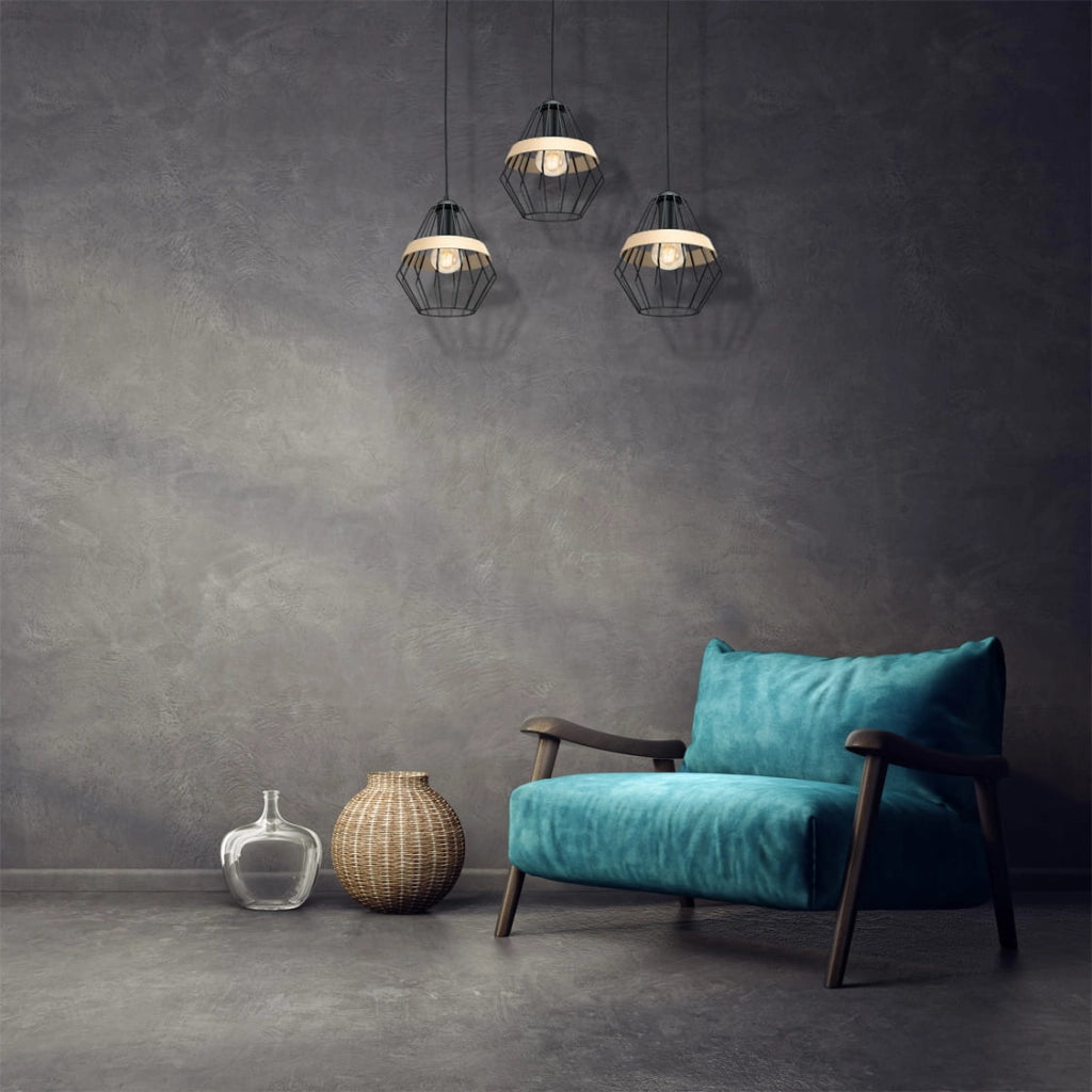 Lampadario sospeso Milagro Cliff 3xE27 nero legno loft