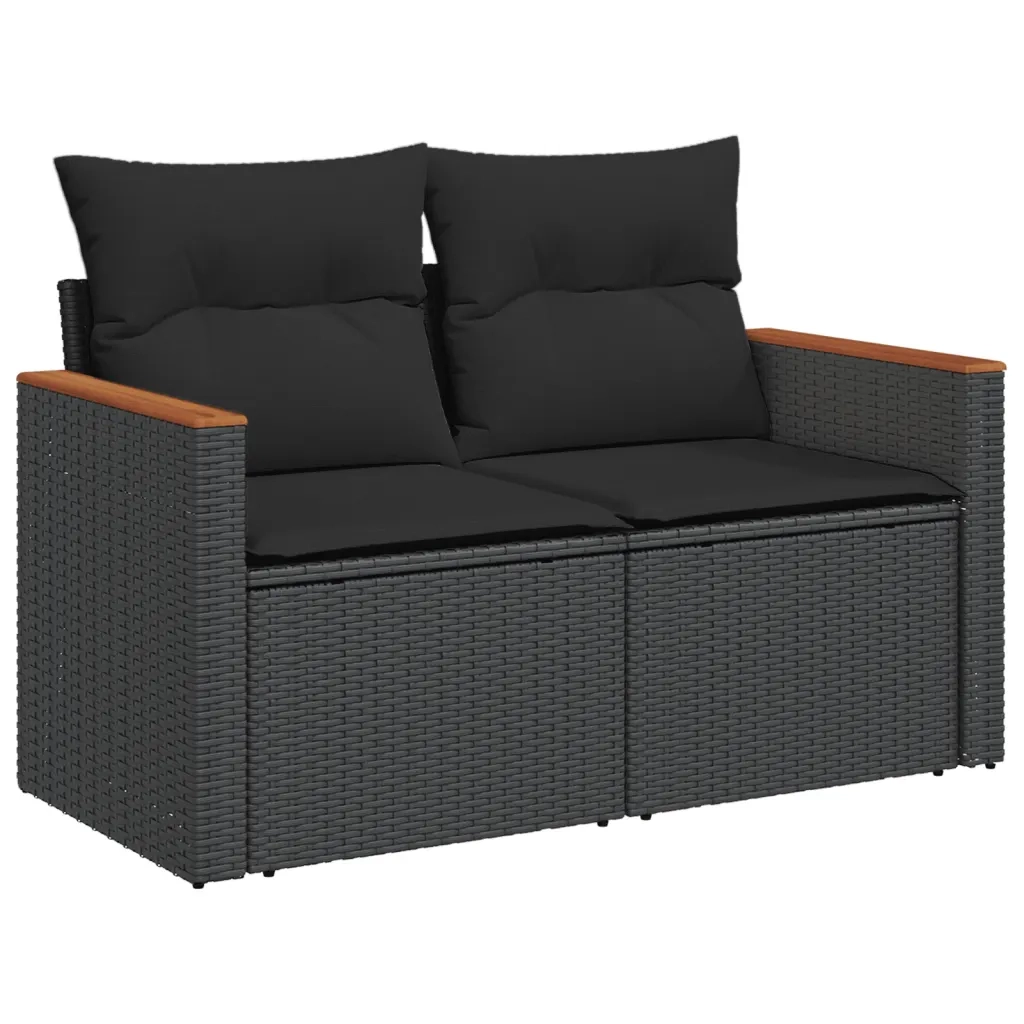 Set Divani da Giardino 9 pz con Cuscini Nero in Polyrattan 3225824