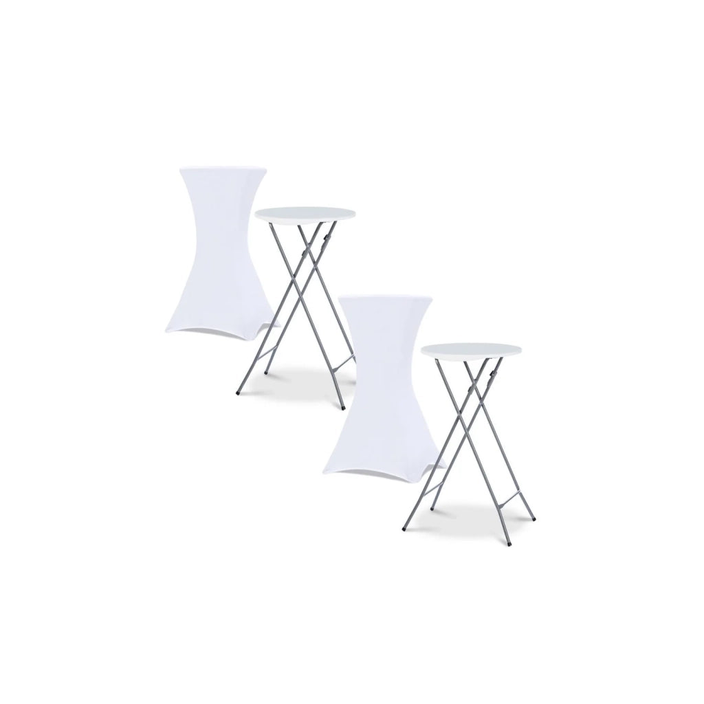 IDMarket - Set di 2 tavoli alti pieghevoli 105 CM e 2 coperture bianche