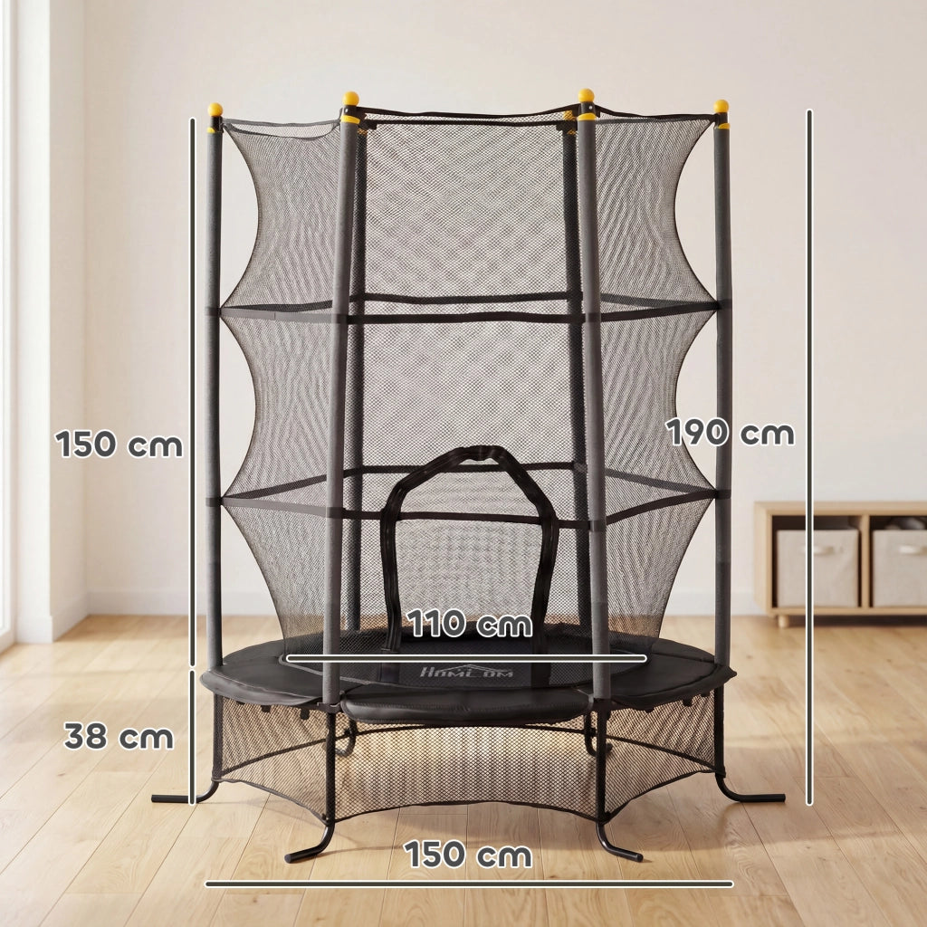 Trampolino Bambini ¨C Minimal ¨C Nero ?160x190 cm con Rete Sicurezza