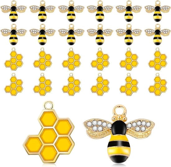 24 pezzi di pendenti api - lega emaillo ragnatela di miele pendenti - strass pendenti api - gioiello fai da te - orecchini pendenti chiavi - Metallo Strass