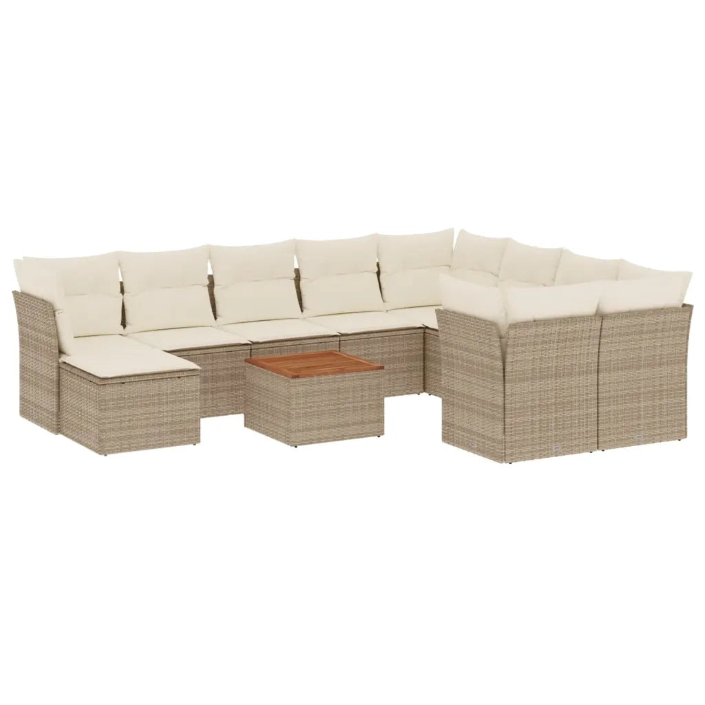 Set Divani da Giardino 11 pz con Cuscini Beige in Polyrattan 3256303