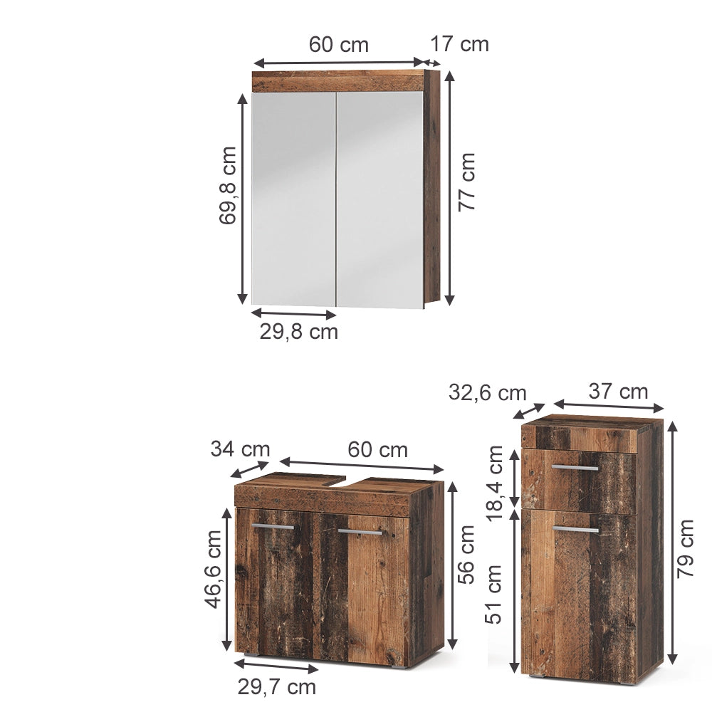 Vicco Set di mobili da bagno Oldstyle 3 parti