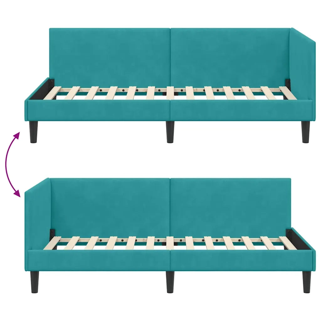 Cornice del letto ad angolo Turchese 90 cm x 200 cm Velluto 42016234