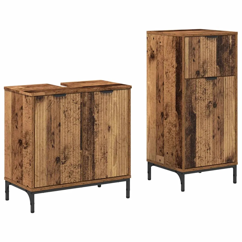 Set di mobili per il bagno con cassetto 2 pcs Legno vecchio 3393101