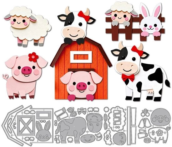 Taglierini per animali da fattoria - Fogli di taglio - Stencil per DIY - Scrapbooking - Acciaio di carbonio - 4 pezzi - Taglierino stencil