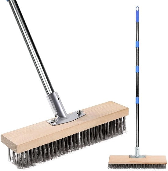 Assestaatore per erba con manico in acciaio inossidabile - Asta telescopica 1,6 m - 40 x 6 cm - Rimozione di muschio - Setole robuste - Duraturo e efficace - Aspiratore per giardino