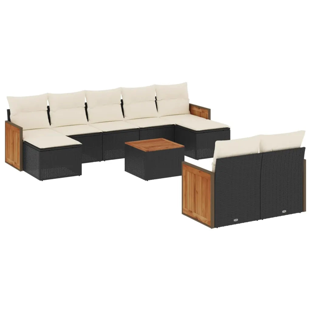 Set Divani da Giardino 10pz con Cuscini in Polyrattan Nero 3228086