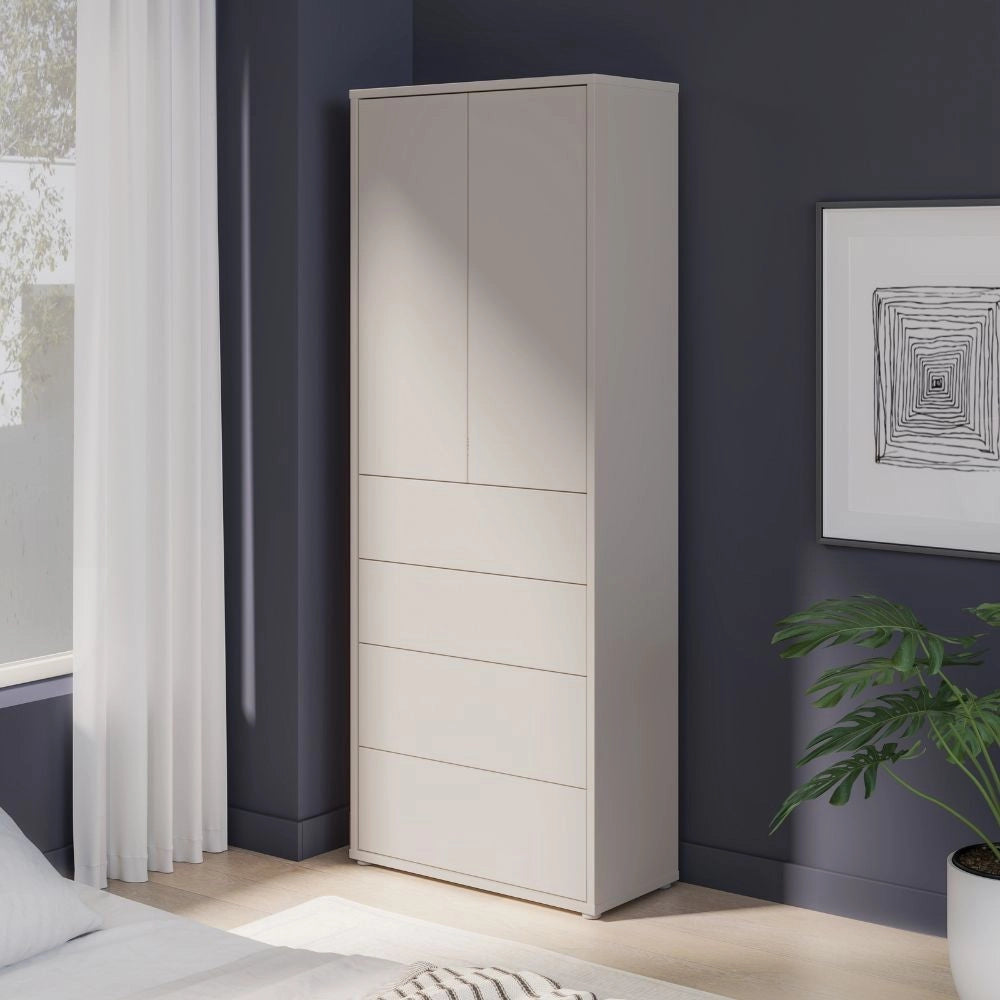 Mobile multiuso Medea con 4 cassetti e 2 ante cashmere 75x35x192 – Armadio salvaspazio
