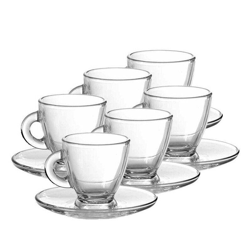 SET DI 6 TAZZINE DA CAFFÈ CON PIATTINO DA 95CC IN VETRO TRASPARENTE 6 X 6,5 CM