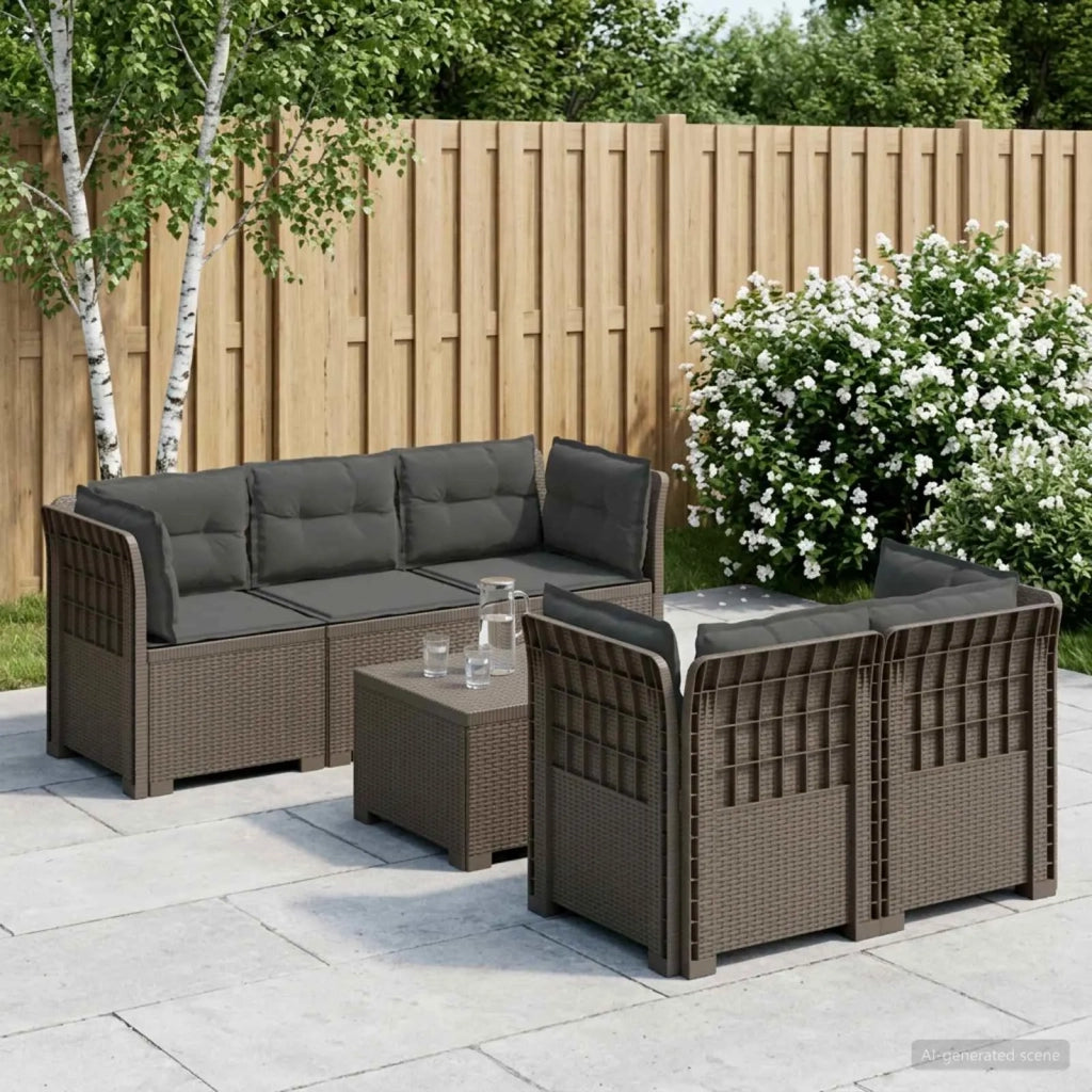 Divano da Giardino 5 Posti con Cuscini Stile Rattan PP 3443919