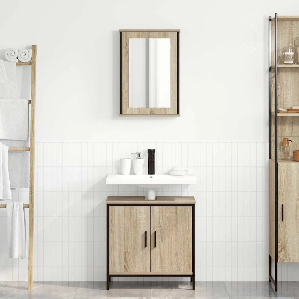 Set di mobili per il Bagno | Armadio da bagno 2 pz Marrone Legno multistrato