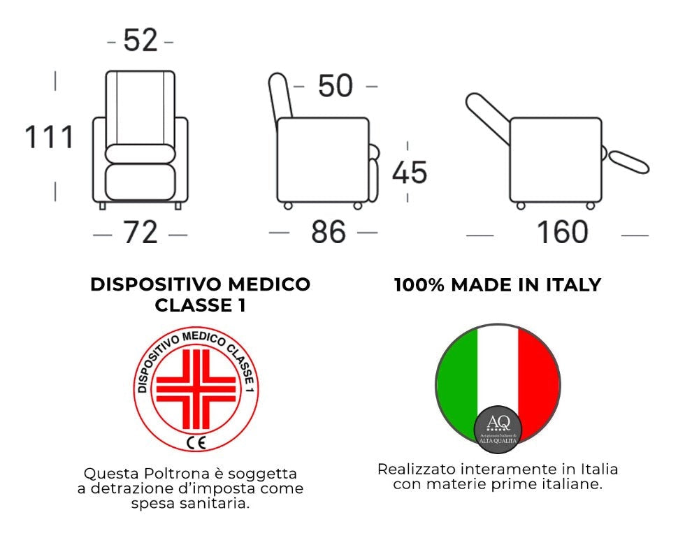 Poltrona Alzapersona Elettrica 2 Motori 72x111x86 cm Martina in Microfibra Dispositivo Medico 1 Cammello