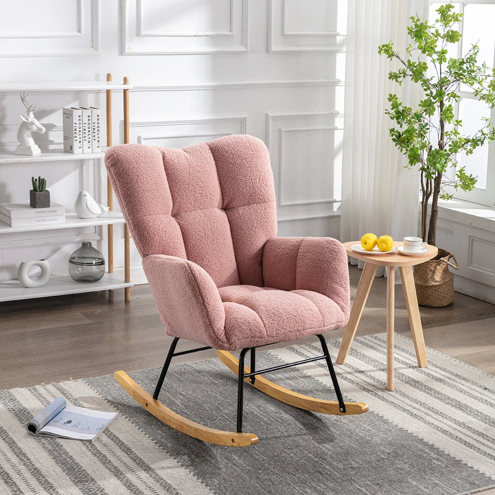 Poltrona a dondolo moderna - Xylo - Tessuto teddy, rivestimento imbottito, rosa
