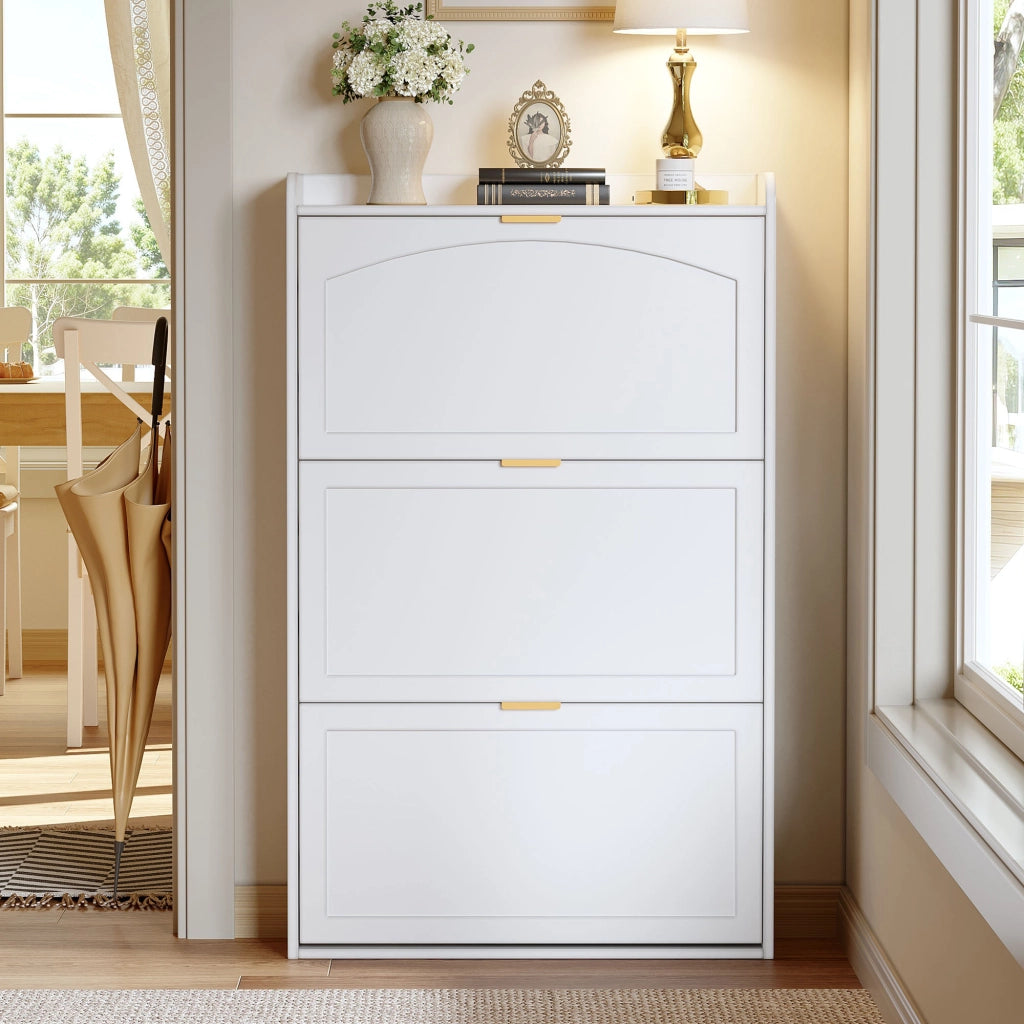 Scarpiere stretto con 3 ante - Zephmum - 76x23x118 cm - Bianco