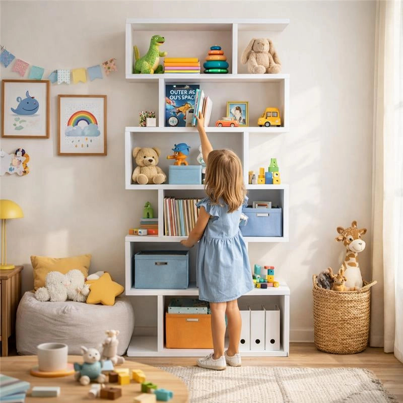 LIBRERIA ALANA CON 6 RIPIANI SFALSATI IN DESIGN MODERNO BIANCA