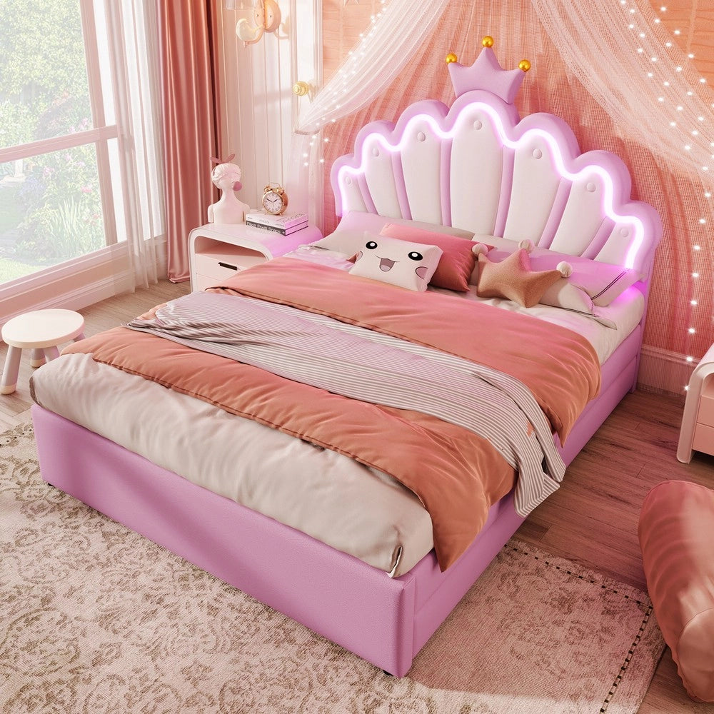 Letto Imbottito con Cassetti e Testiera Regolabile ¨C MINIMAL ¨C Rosa, PU, 140x200