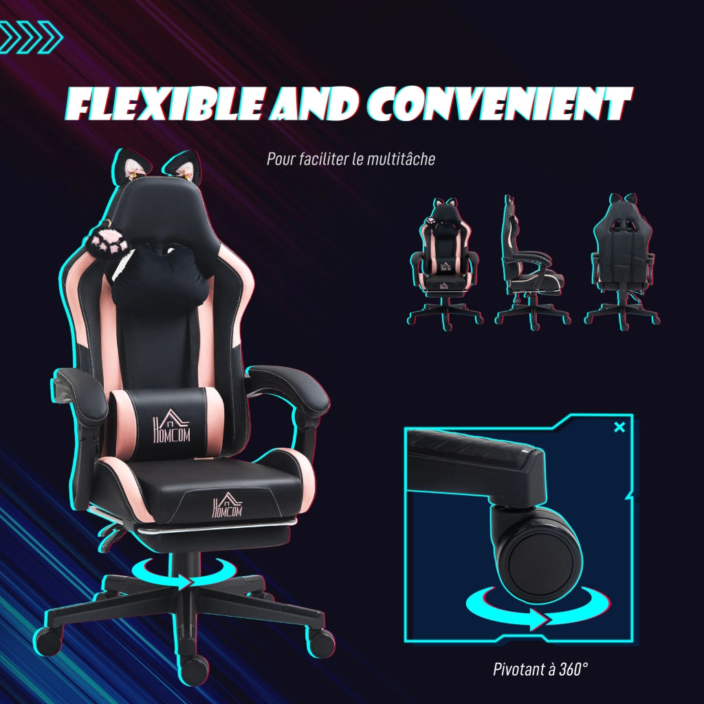 Poltrona Gaming Ergonomica con Supporti Cuffie ¨C Zephmum ¨C Nero 65x62x124 cm