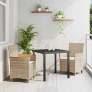 Set da Pranzo per Giardino 3 pcs Beige polyrattan