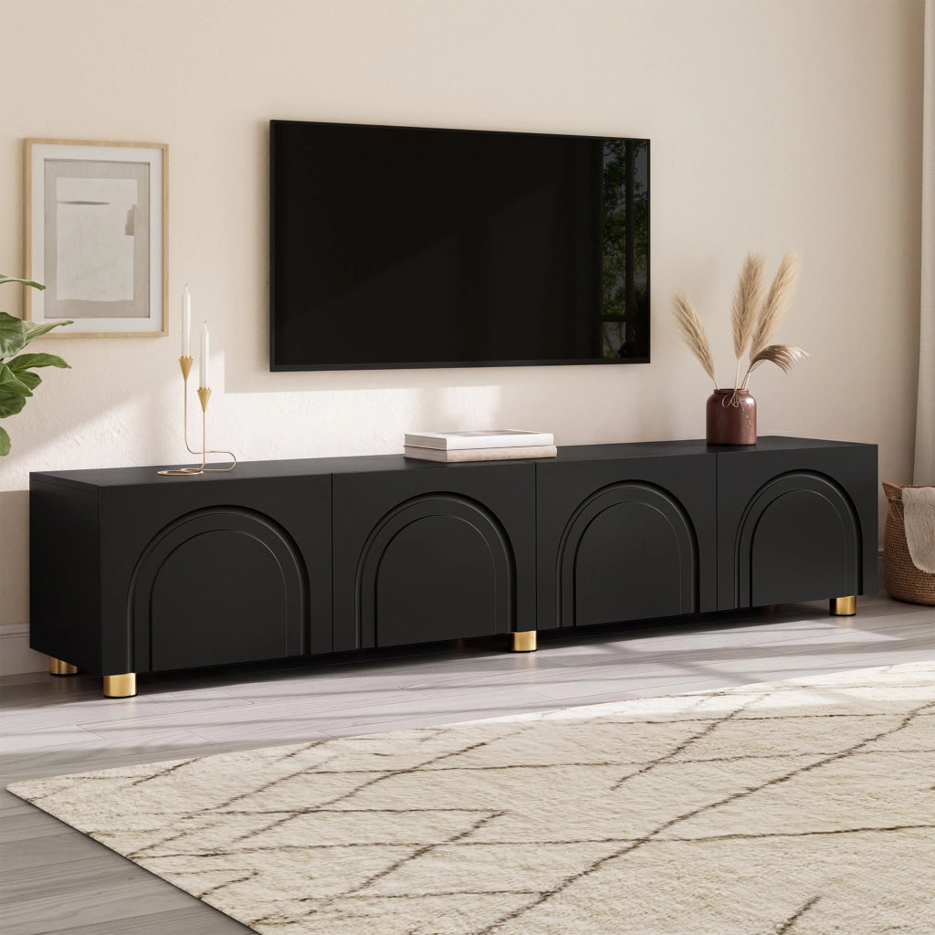 Cassettiera TV nera in MDF e truciolare lunghezza 180 cm