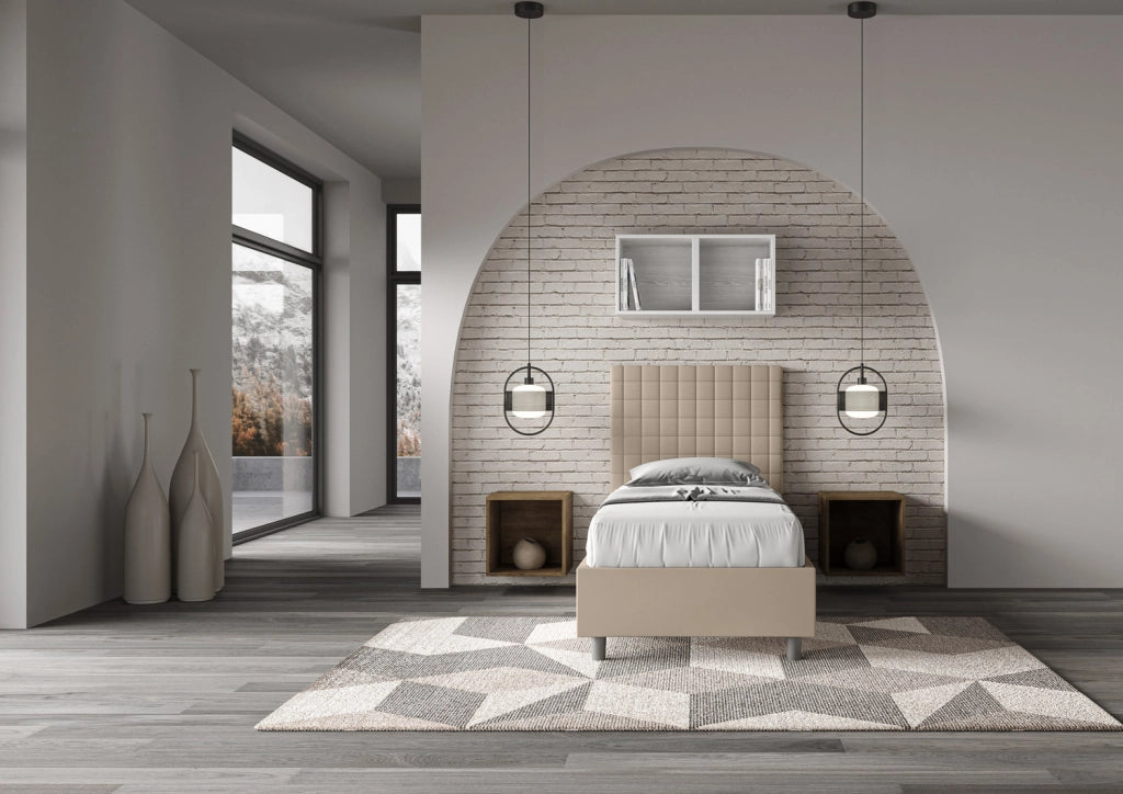 BS COM Letto singolo contenitore imbottito 80x190 similpelle tortora