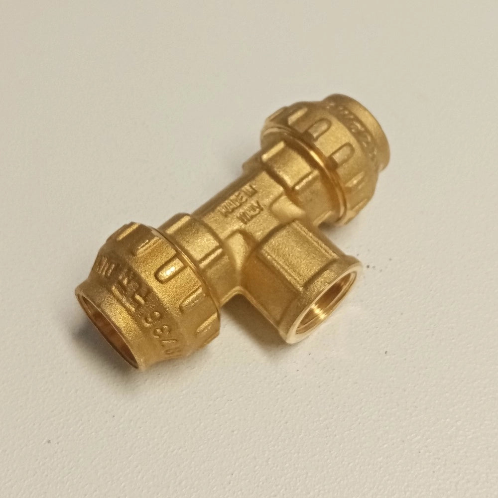 Raccordo f 32x1x32 tee t di giunzione in ottone con tenuta o-ring ed ogiva in ottone