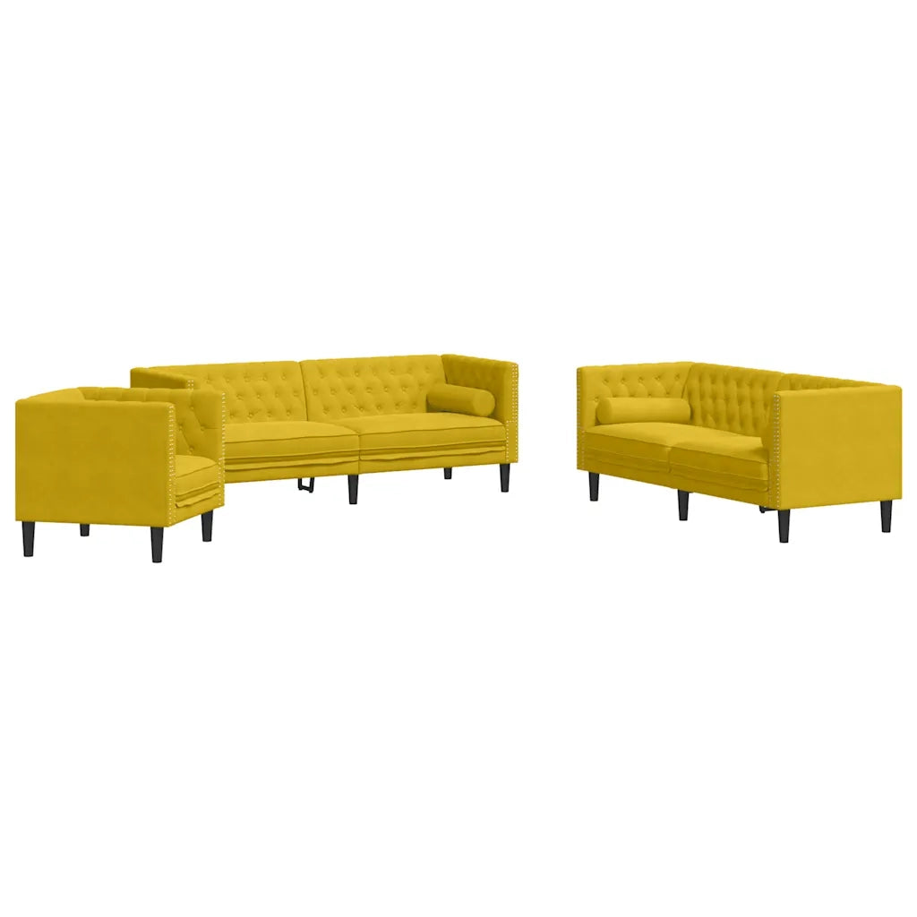 Set Divani Chesterfield 3pz con Cuscini Giallo Velluto 3209287