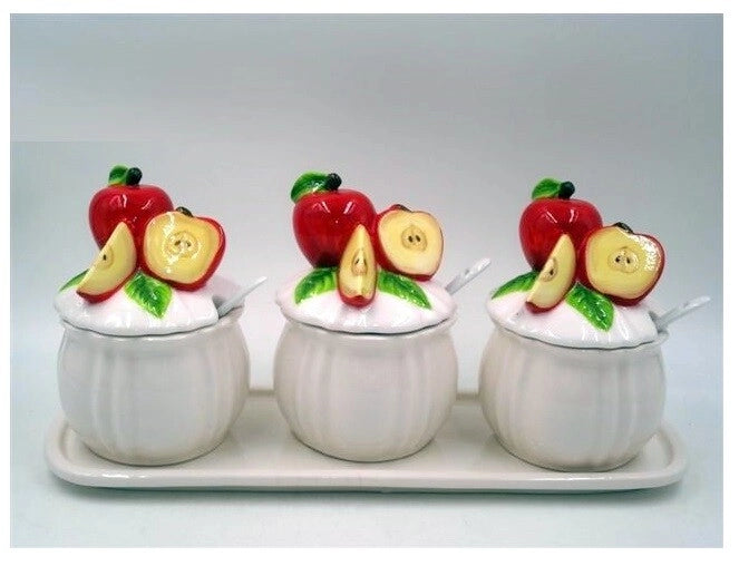 Set 3 Barattoli da cucina con vassoio Tappo Mela