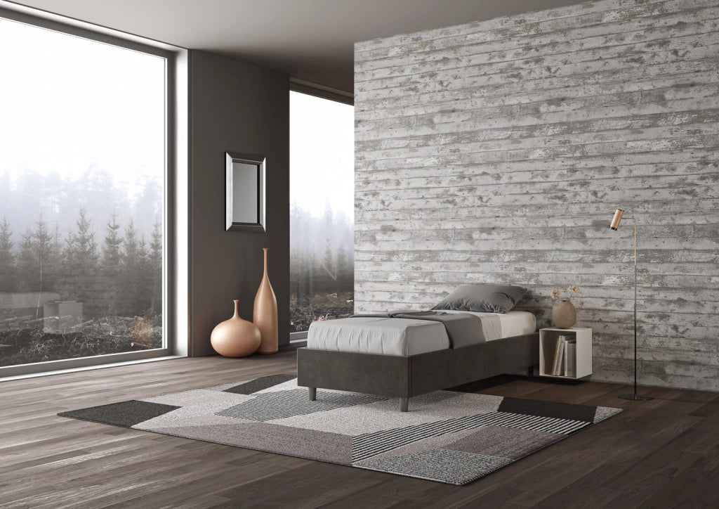 BS COM Letto singolo con rete imbottito 90x200 microfibra grigio