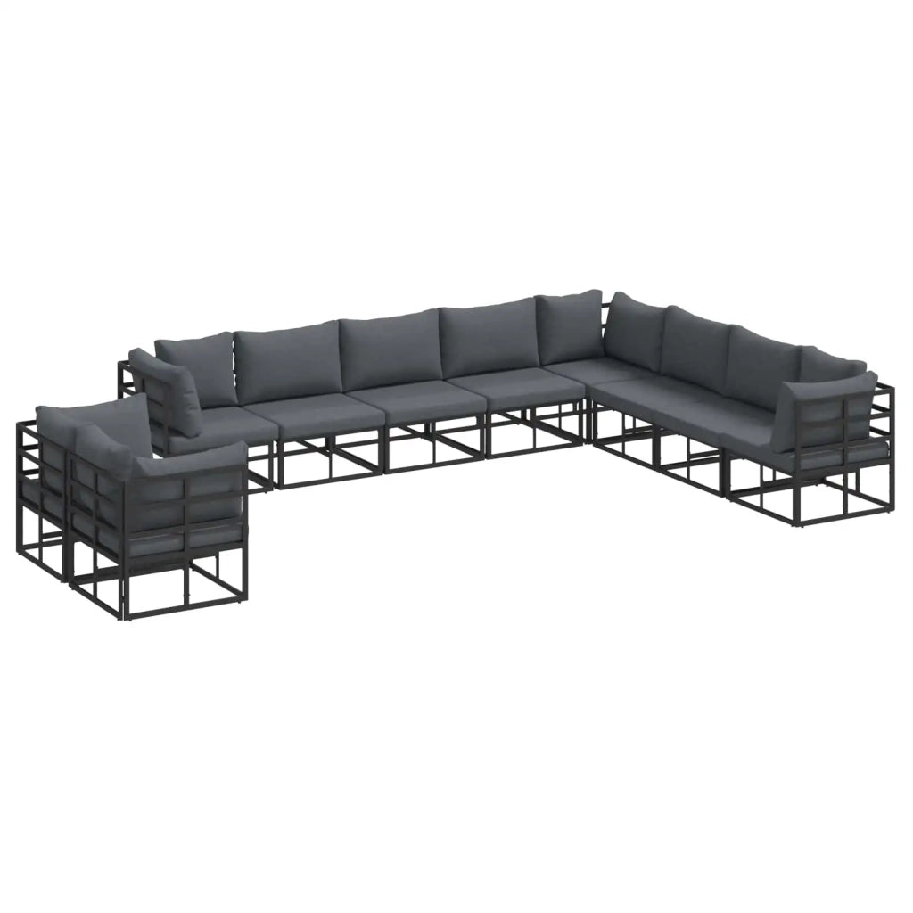 Set Divano da Giardino con cuscino 10 pcs Nero Alluminio