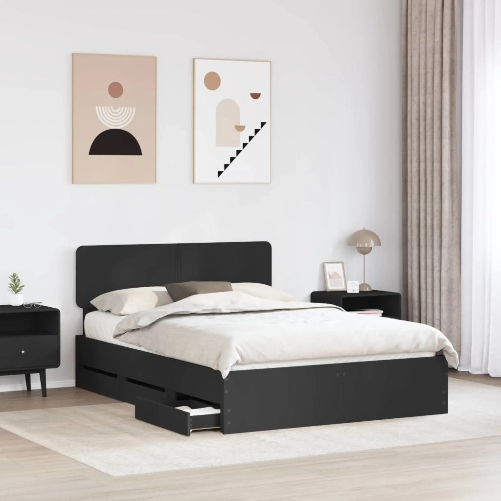Letto matrimoniale | Letto per adulti | Struttura del letto Nero 160 x 200 cm Legno ingegnerizzato