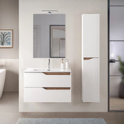 Mobile bagno sospeso 80cm bianco e quercia con pensile e lavabo Sumya