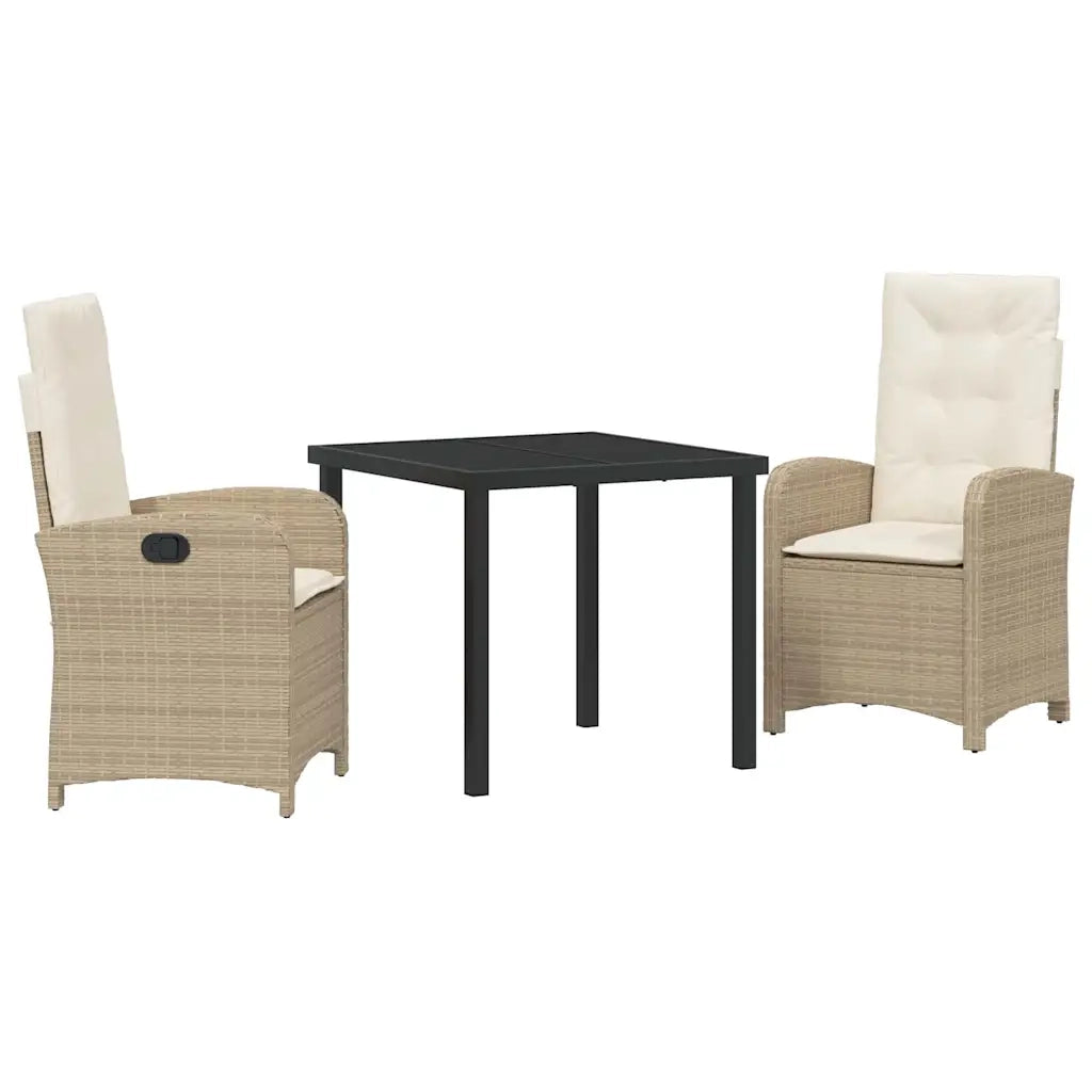 Set da Pranzo per Giardino con cuscino 3 pcs Beige polyrattan
