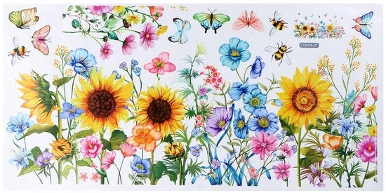 Sticker per Finestre Decorativi Multicolore - Fiori/Farfalle - Antistatico - Adesivo per Finestre e Porte - Sticker Decorativi