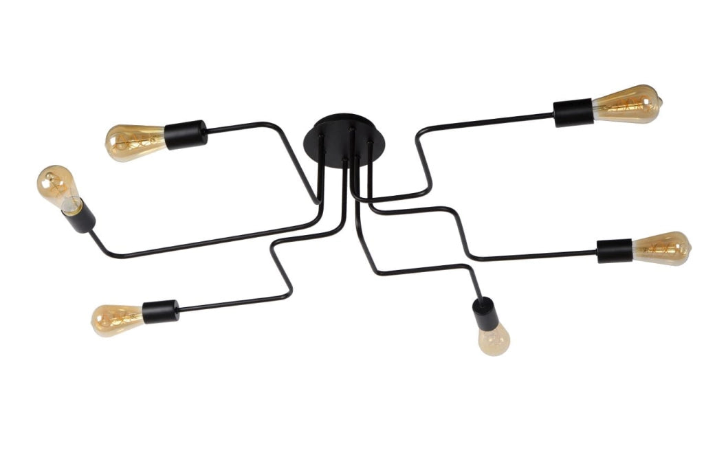 Lampadario Lucide Lester 6 Luci E27 Nero Dimmerabile