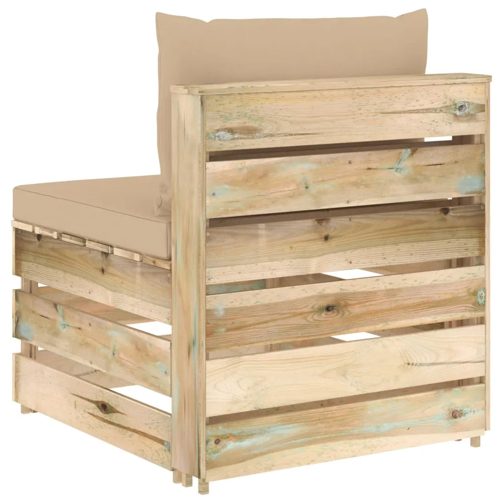 Divano Centrale Modulare con Cuscini in Legno Impregnato Verde 3074510