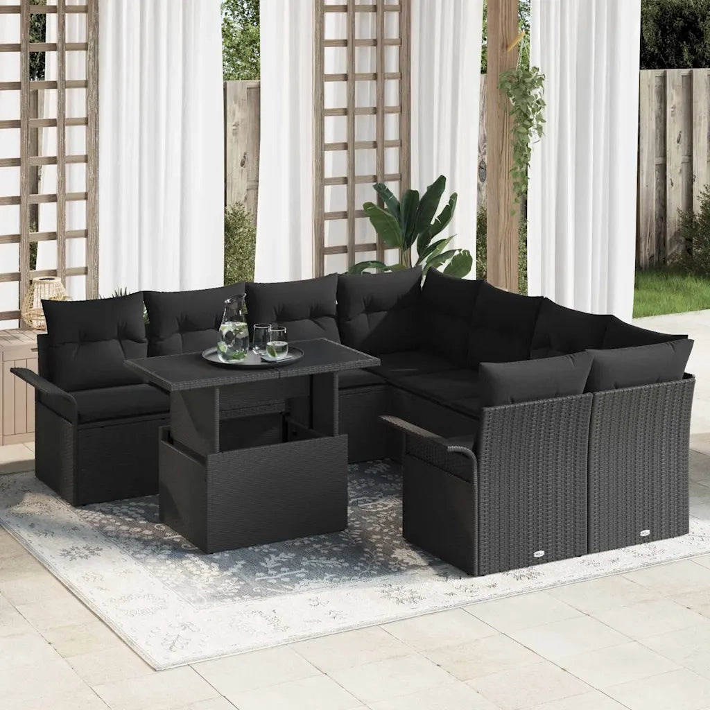 Set Divano da Giardino 9 pcs Nero Rattan in Polipropilene 3356996