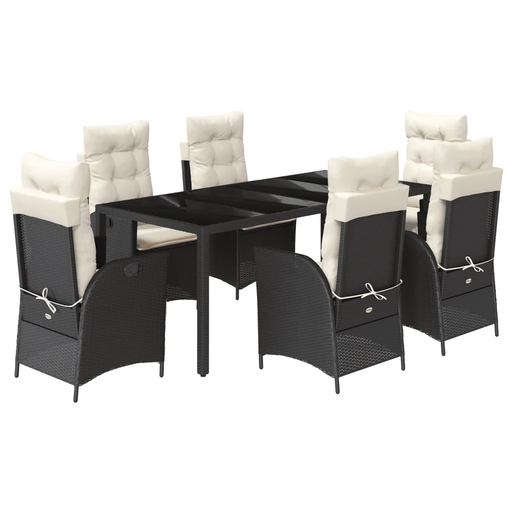 Set da Pranzo da Giardino 7 pz Nero con Cuscini in Polyrattan 3213064