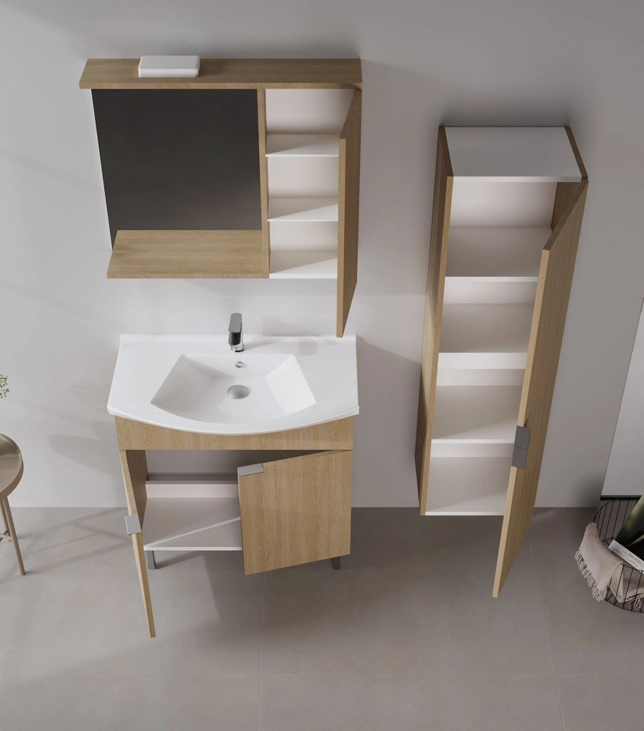 Set mobile lavabo con specchio (2 pezzi) "Purus 80" - 80 x 50 x 83 cm - Rovere