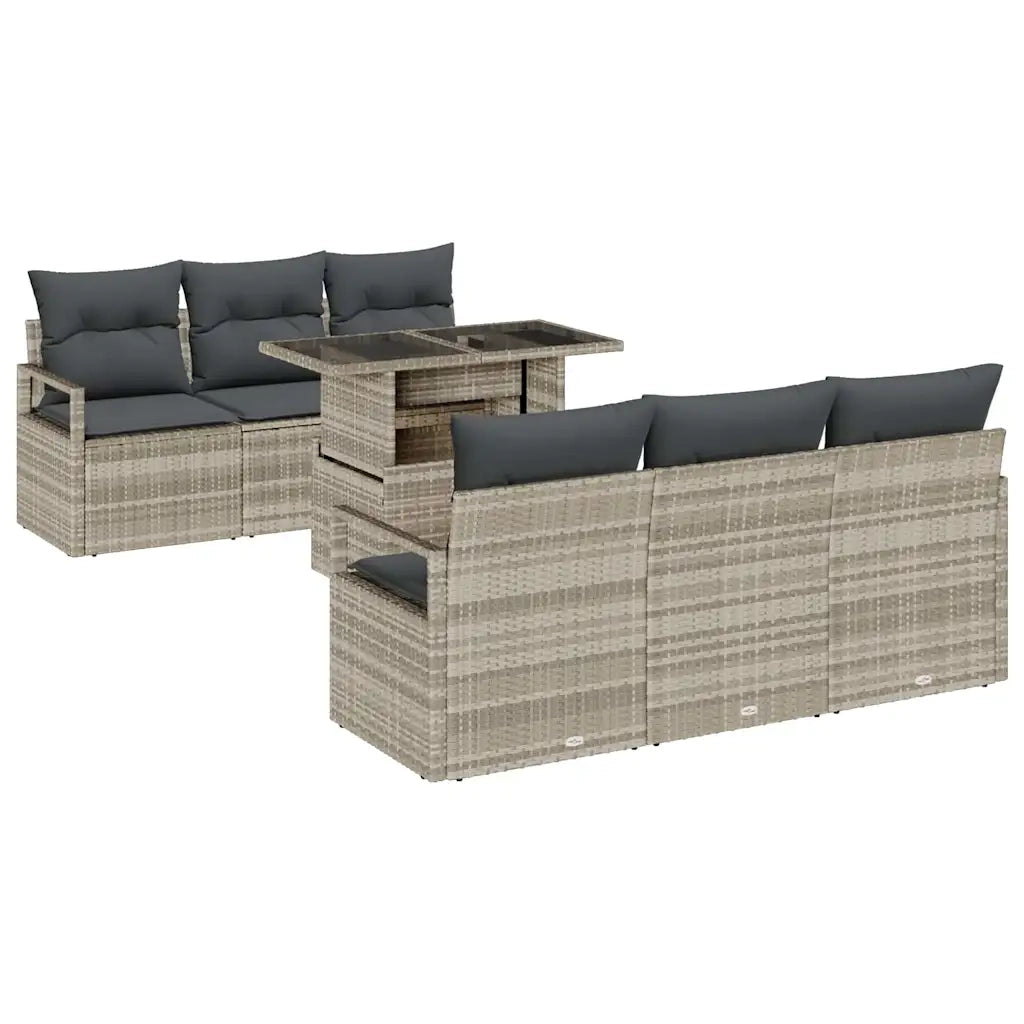 Set Divano da Giardino 7 pcs Grigio chiaro polyrattan