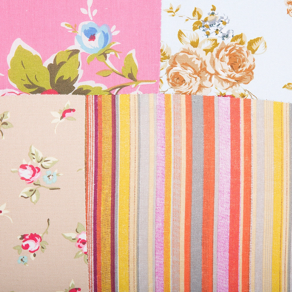 Poltrona Multicolore Rosa Tessuto Patchwork Sedia Club Bottone Gambe in Legno capitonné