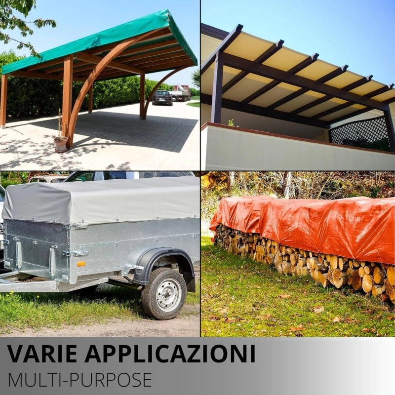 Telo PVC Impermeabile Arancione | Telone Solo Rinforzato Sui Lati 650g/mq | Copertura Esterna | 6x10m | Resistente Protezione Multiuso