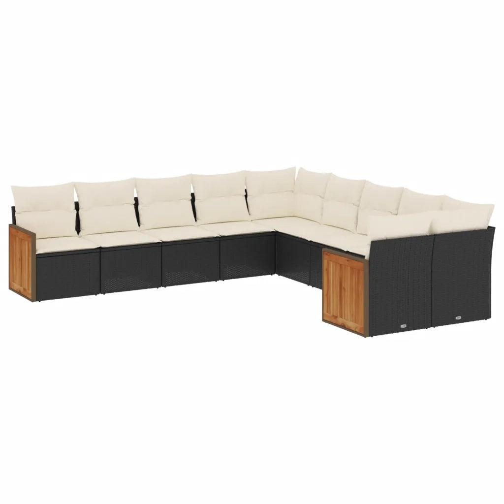 Set Divani da Giardino 10pz con Cuscini in Polyrattan Nero 3260432