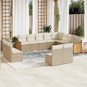 Set Divani da Giardino 12 pz con Cuscini Beige in Polyrattan
