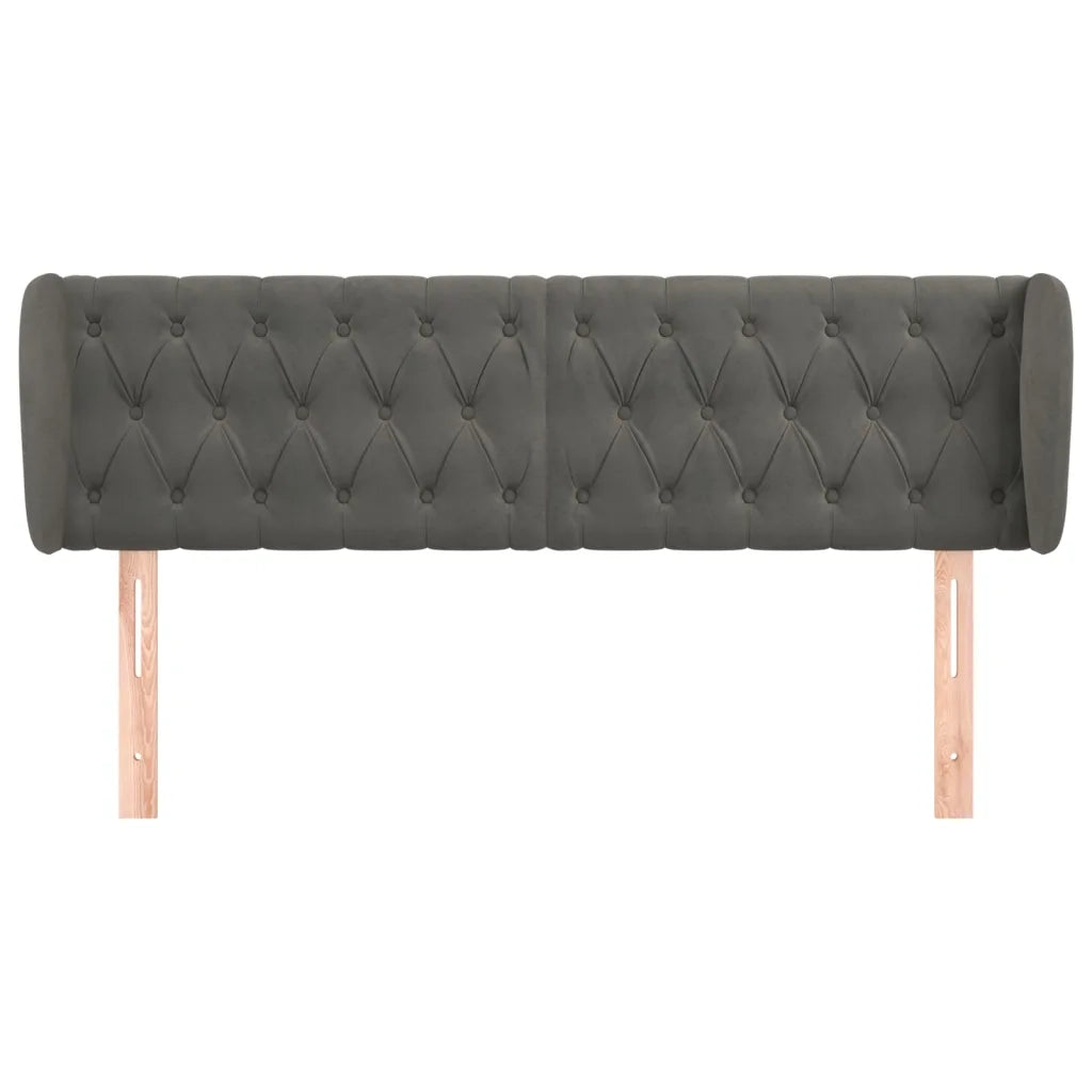 Testiera ad Orecchio-Testata con Orecchie Grigio Scuro 147x23x78/88 cm in Velluto 135740