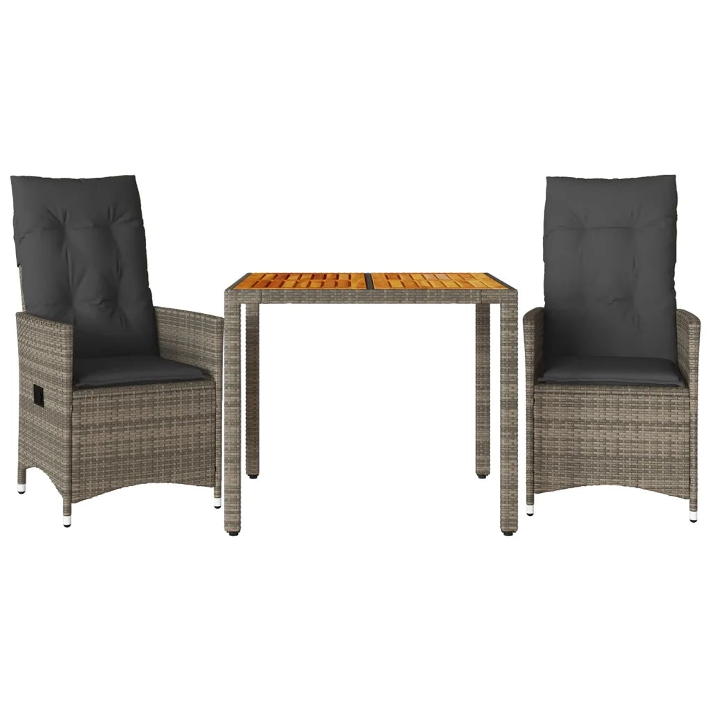 Set da Bistrò 3 pz con Cuscini Grigio in Polyrattan