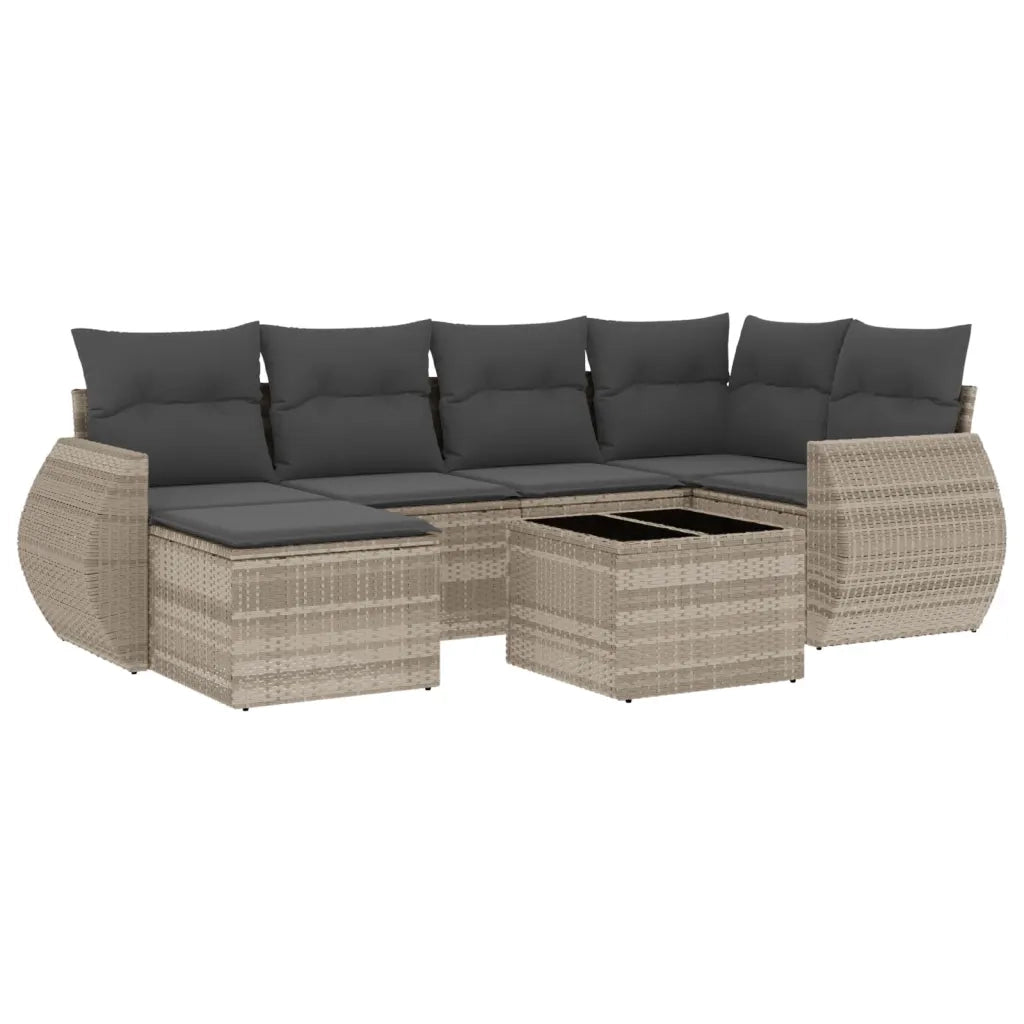 Set Divani da Giardino 7pz con Cuscini Grigio Chiaro Polyrattan 3254009