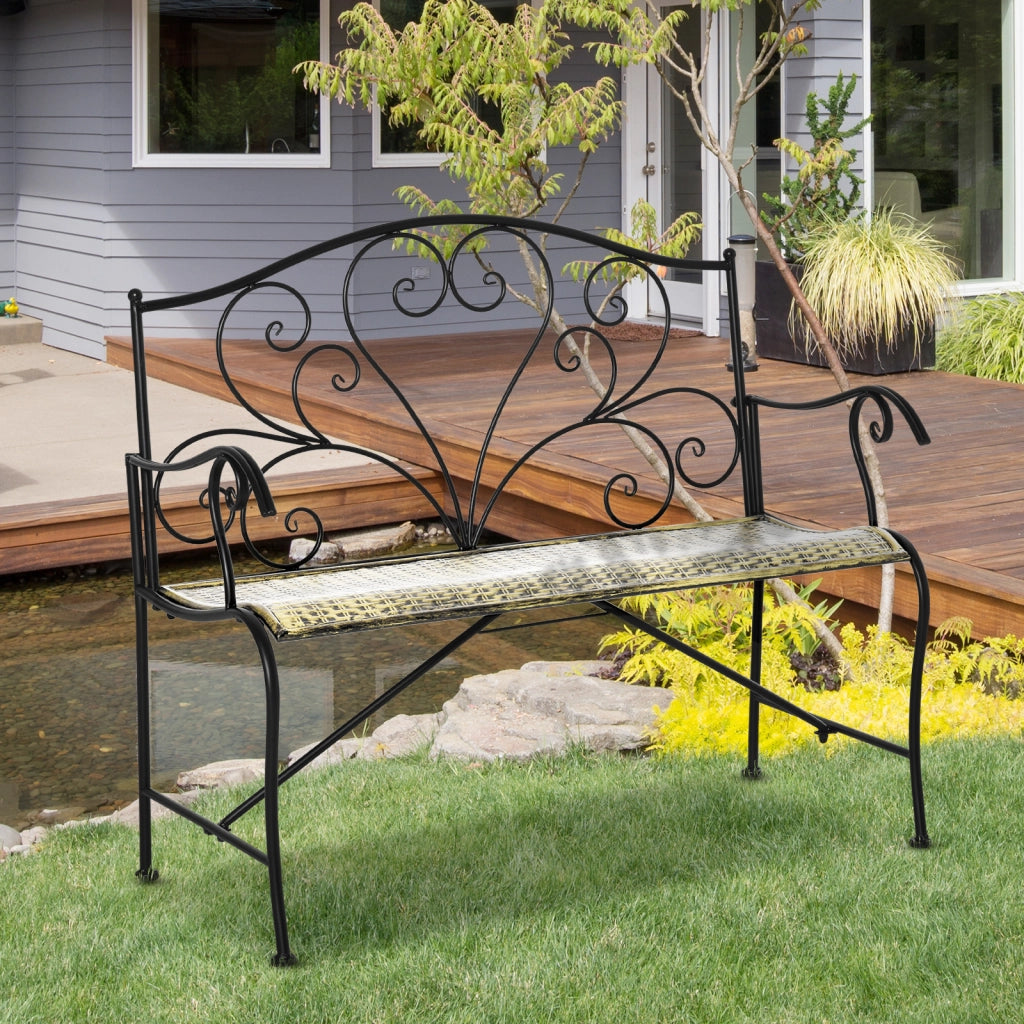 Panchina da Giardino in Ferro Stile Vintage 2 Posti Nero