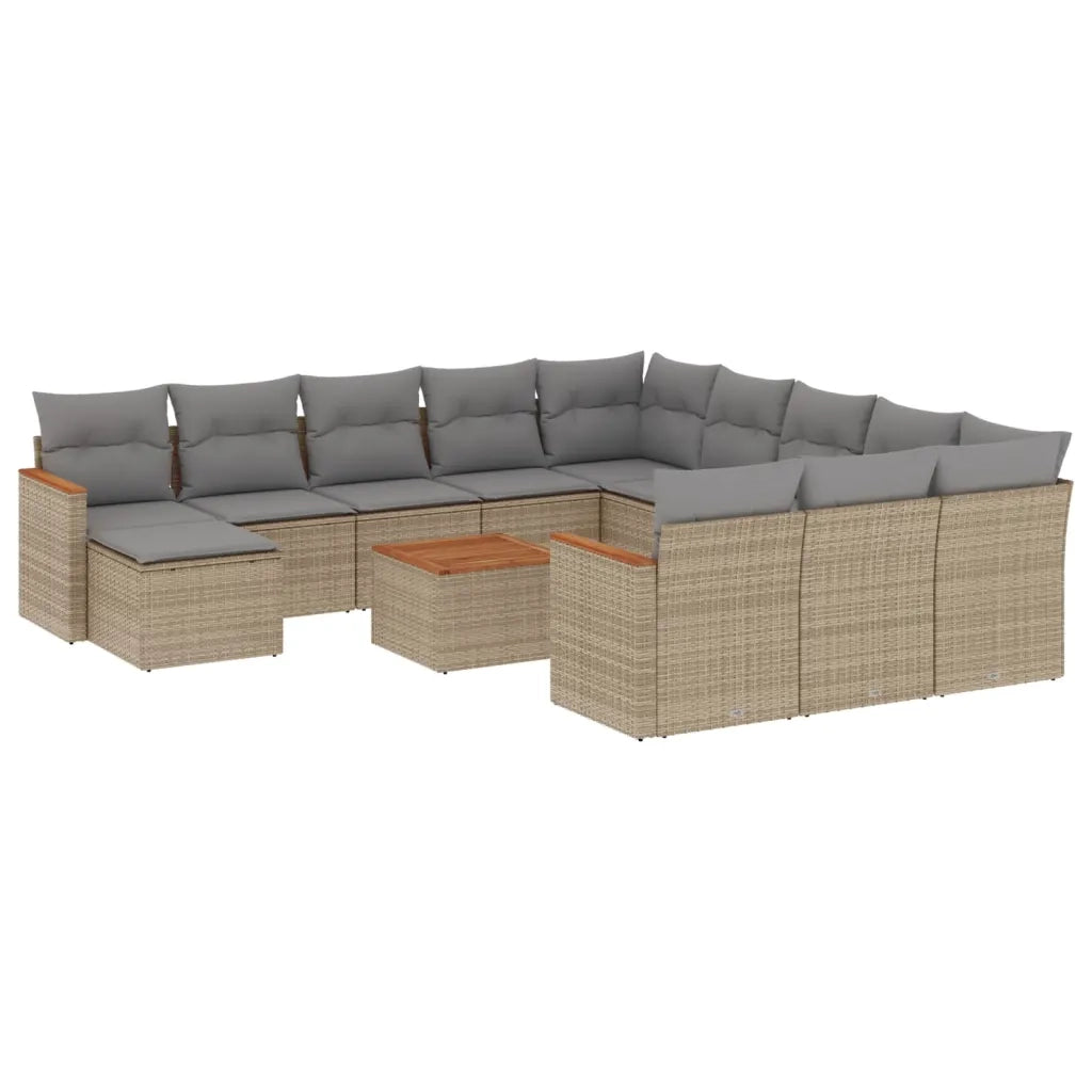 Set Divano da Giardino 13 pz con Cuscini Beige Misto Polyrattan