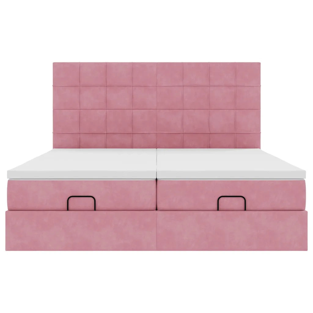 Struttura Letto Pouf con Materassi Rosa 180x200 cm Velluto 3314626